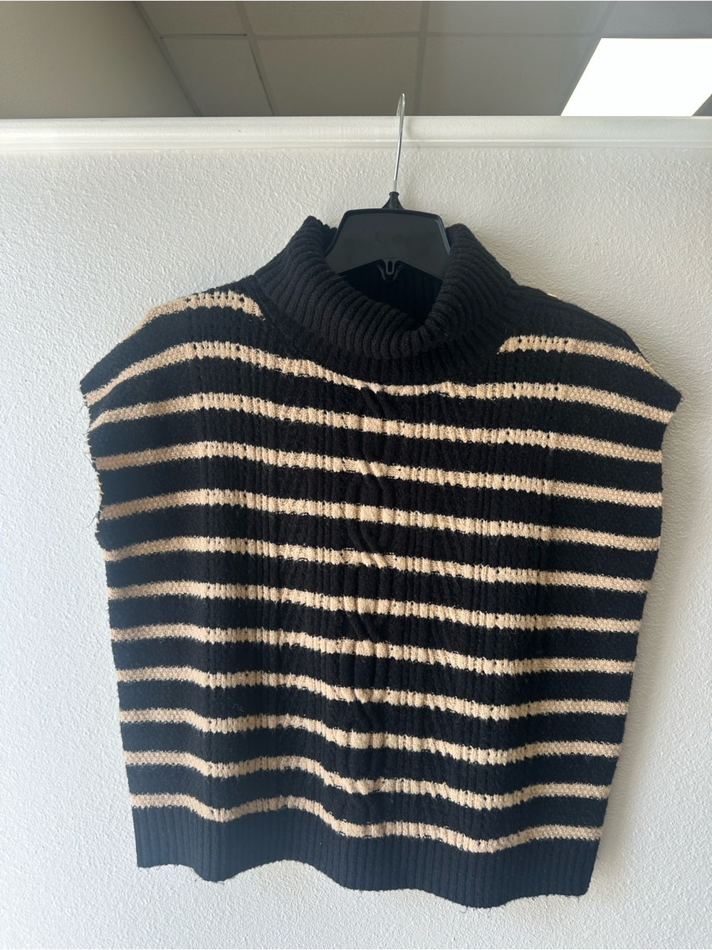 Sleeveless Turtleneck Striped Sweater Vest in Black and Cream